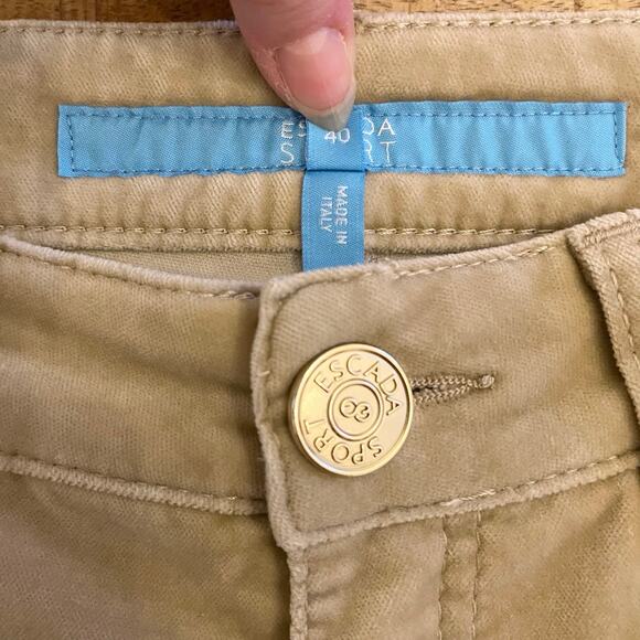 Escada Sport Womens Velvet Pants 10 Kate Bootcut Italy Stretch Holiday Beige - Picture 10 of 16